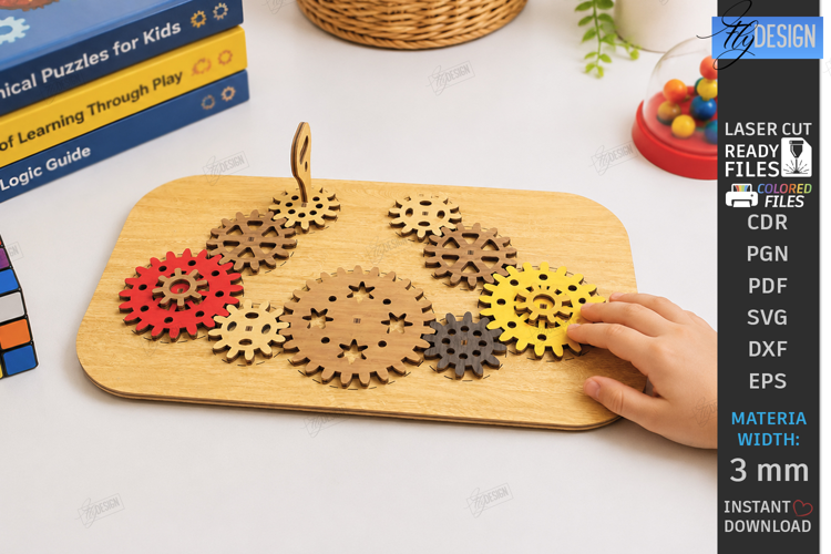 Wooden Gear Puzzle Laser Cut | Montessori Toy | Kids Laser