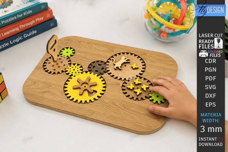 Wooden Gear Puzzle Laser Cut | Montessori Toy | Kids Laser