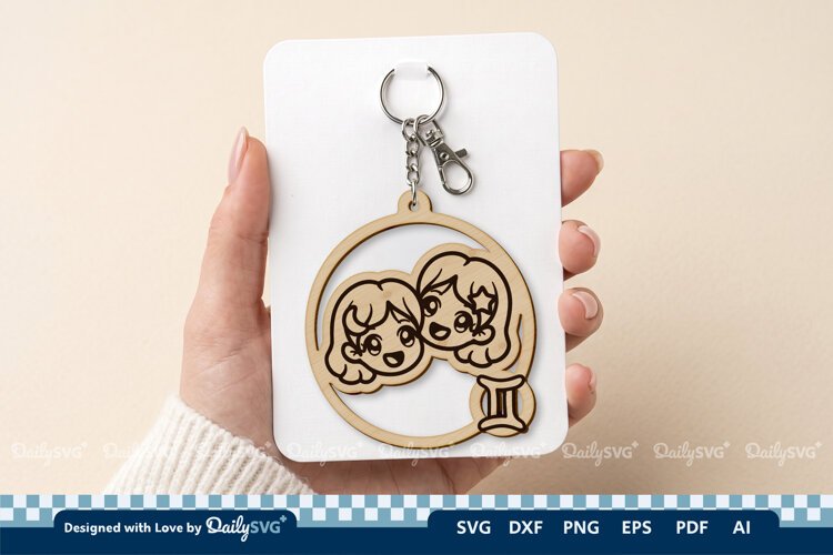 Cute Zodiac Keychain SVG | Gemini Astrology Design example image 1