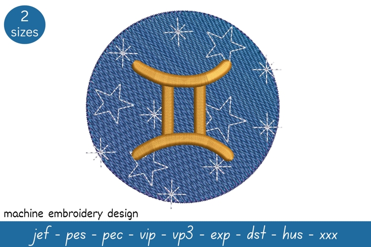 Gemini Embroidery Design - Astrological Embroidery Pattern