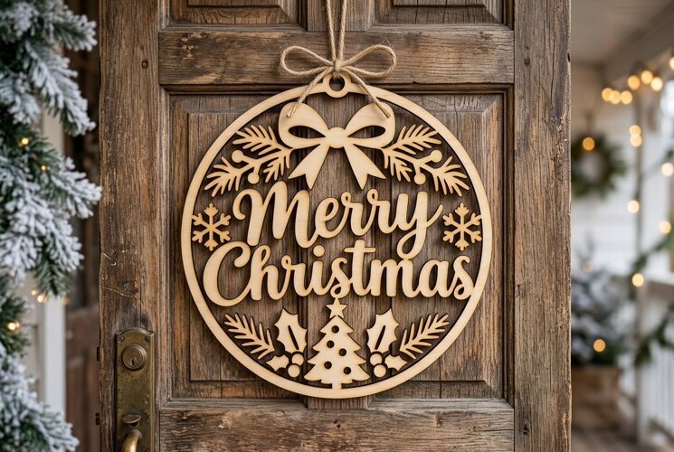 Merry Christmas Round Sign SVG , Merry Christmas example image 1