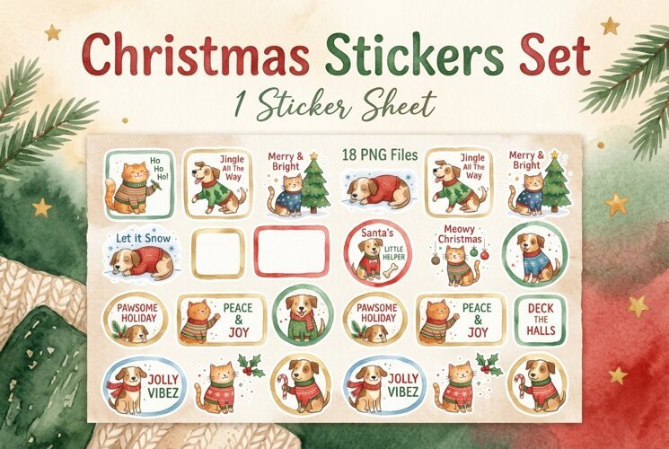 Christmas Stickers Sheet, Printable Stickers example image 1