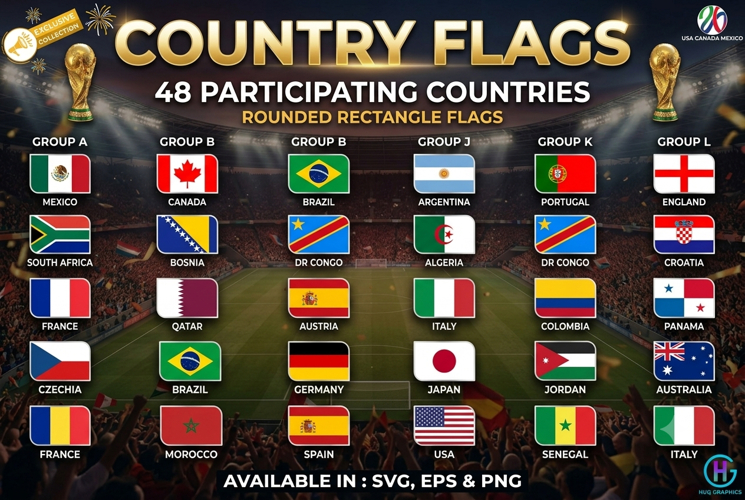 World Cup 2026 Flags Bundle, 48 Countries Rounded Rectangle