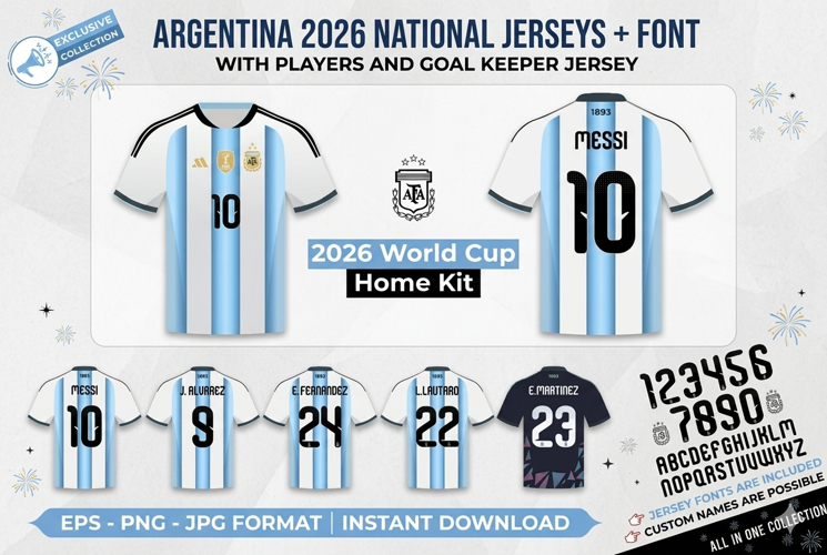 Argentina 2026 Jersey Bundle, World Cup Design, Player Fonts