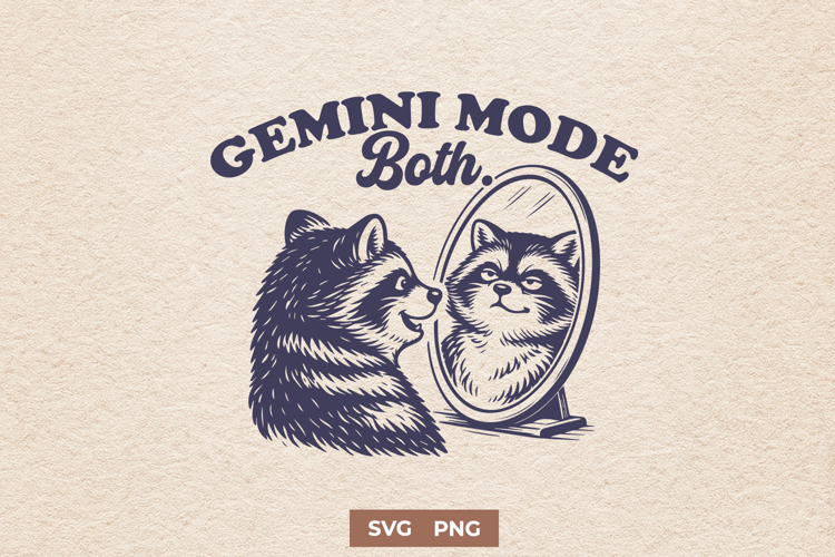 Gemini Mode Both SVG | Funny Gemini Zodiac Raccoon Design