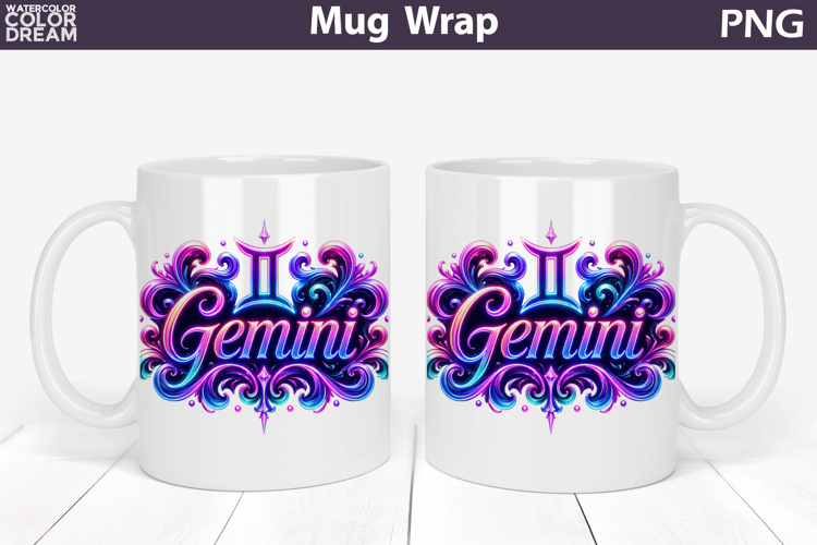 Gemini Zodiac Mug Wrap | Astrology Cup Sublimation