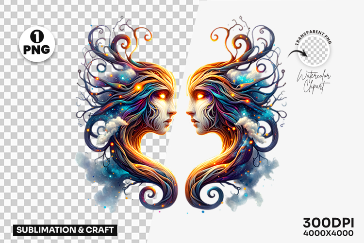 Gemini Twins Zodiac Astrology Horoscope PNG Sublimation