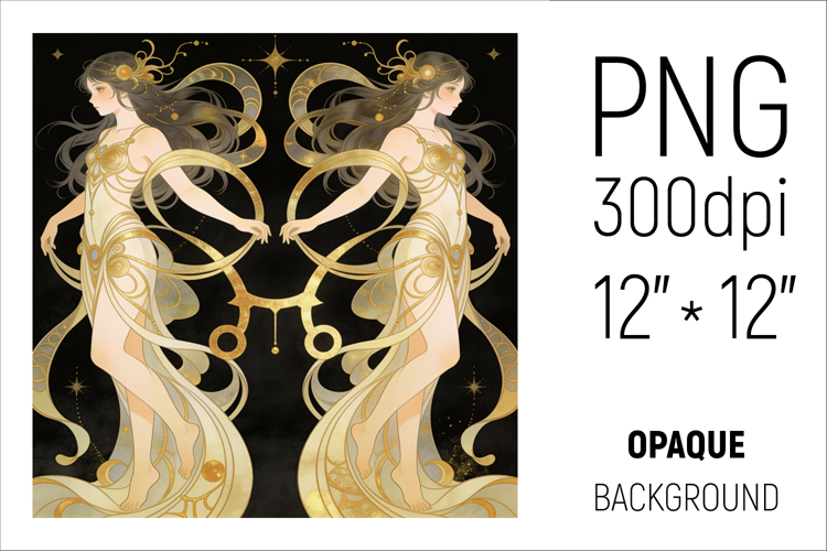 Gemini Zodiac Sign Clipart | Mystical Horoscope Illustration