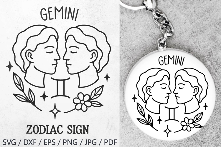 Gemini Zodiac Sign SVG – cute ram illustration with floral details and stars. Perfect for astrology t-shirts, mugs, tote bags, keychains, zodiac stickers, planners, posters, invitations, horoscope crafts, and birthday gifts.