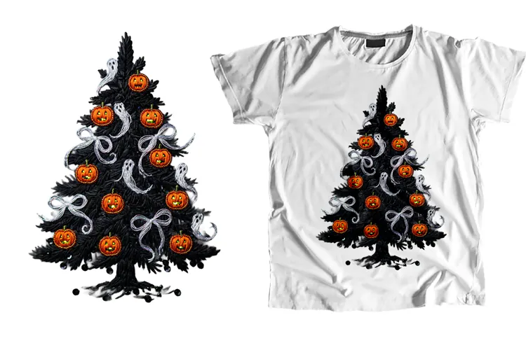 Faux Embroidery Creepmas Tree Ghosts Pumpkin PNG