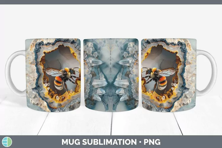 Geode 3D Bee Mug Wrap | Sublimation Coffee Cup Designs
