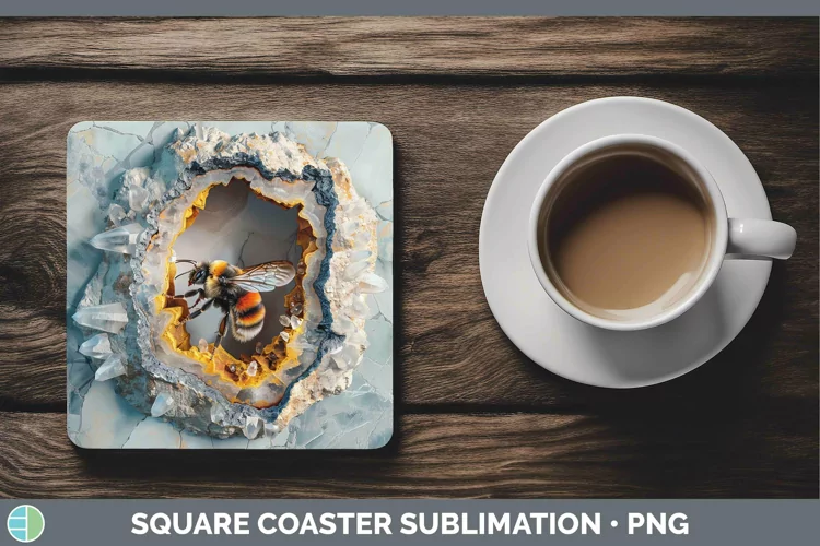 Geode 3D Bee Square Coaster | Sublimation Coaster Designs