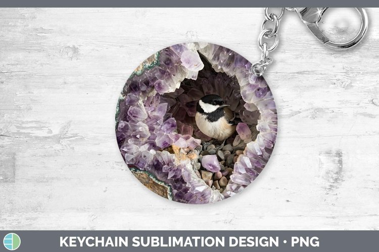 Geode 3D Chickadee Keychain | Sublimation Keyring Designs