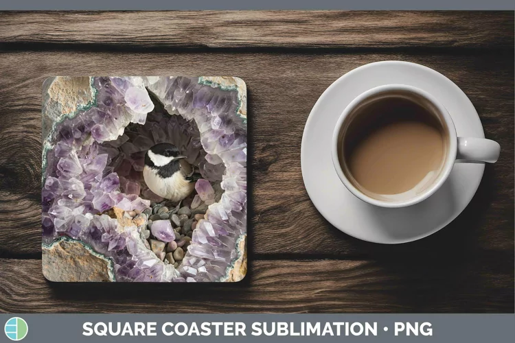 Geode 3D Chickadee Square Coaster | Sublimation Coaster Desi