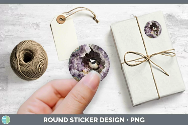 Geode 3D Chickadee Stickers | Round Labels Designs