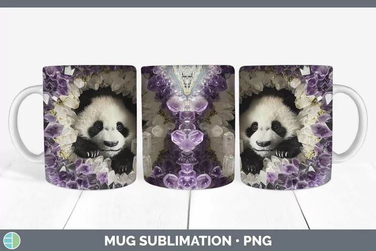 Geode 3D Panda Mug Wrap | Sublimation Coffee Cup Designs
