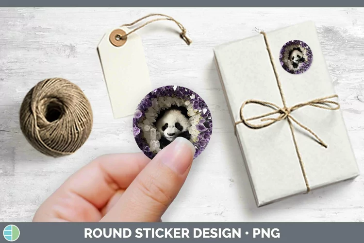 Geode 3D Panda Stickers | Round Labels Designs