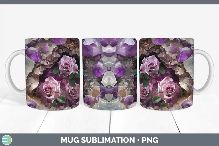Geode 3D Rose Mug Wrap | Sublimation Coffee Cup Designs