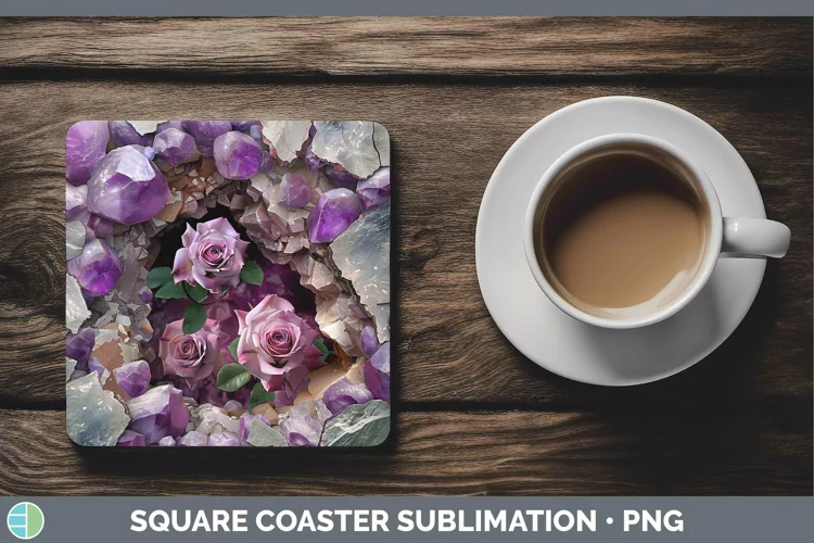 Geode 3D Rose Square Coaster | Sublimation Coaster Designs