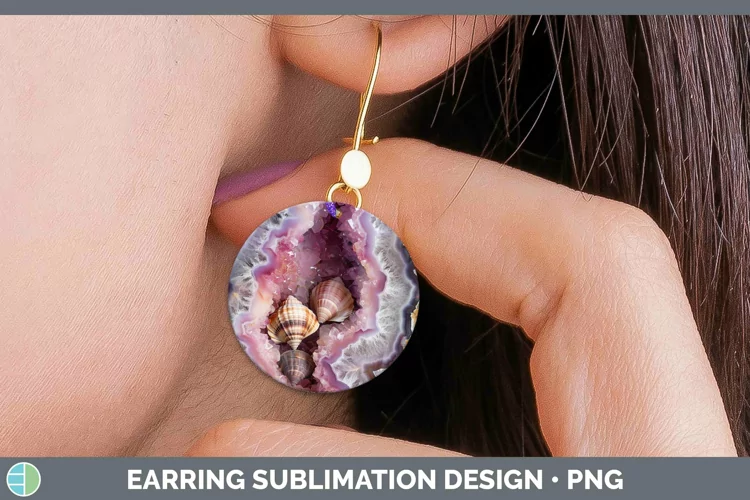 Geode 3D Seashell Round Earrings | Sublimation Earrings Desi