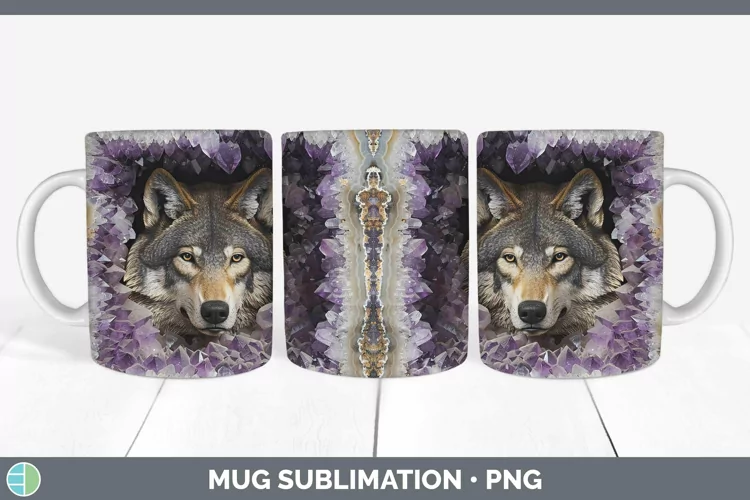 Geode 3D Wolf Mug Wrap | Sublimation Coffee Cup Designs