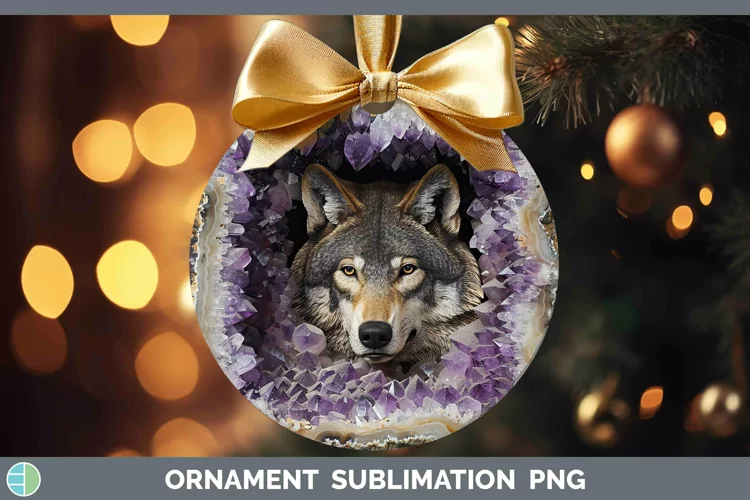 Geode 3D Wolf Ornament | Sublimation Bauble Designs