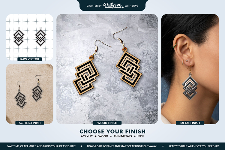 Geometric Boho Earrings SVG - Laser Cut Jewelry Template example image 1