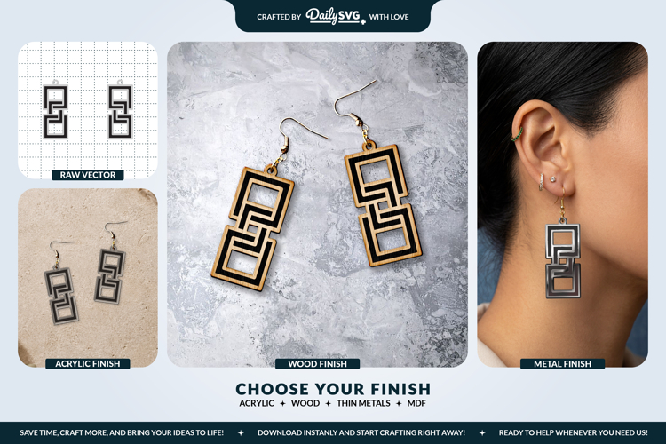 Geometric Boho Earrings SVG - Laser Cut Jewelry Template example image 1