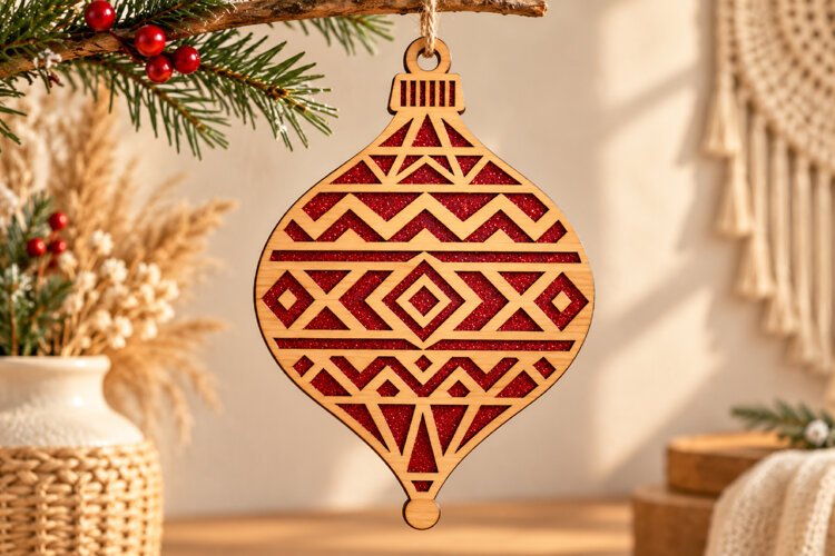 Geometric Christmas Ornament Laser Cut SVG example image 1
