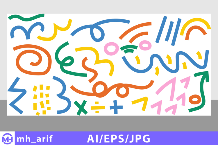 Vibrant abstract shapes and symbols composition