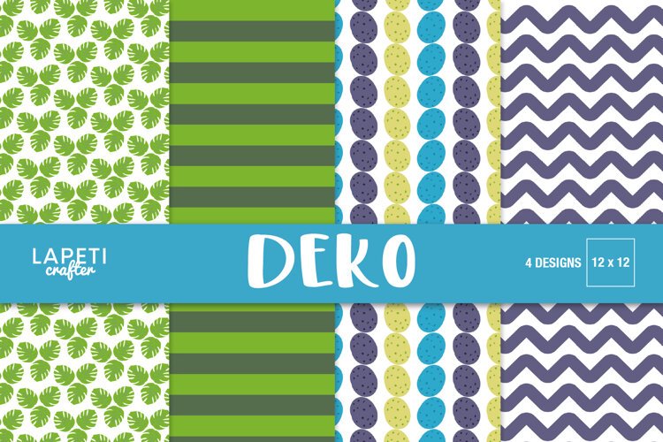 Geometric digital paper collection with four colorful coordinated patterns