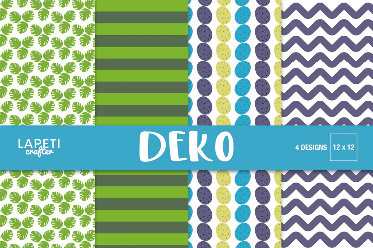 Geometric Digital Paper with Stripes, Chevron and Tropical