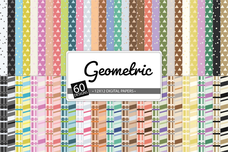 Geometric Digital Paper Pack 60 Designs, 12x12 Printable Set