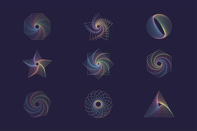 Abstract Geometric Shapes. Psychedelic Multicolor Line Art 2