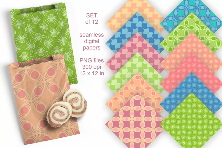 Geometric Seamless Patterned Paper Set of 12 in Spring Color