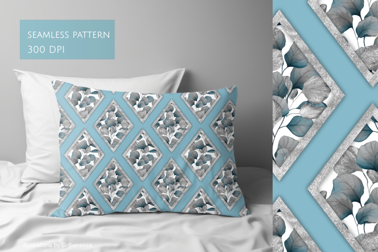 Geometric Silver Glitter Floral Seamless Pattern