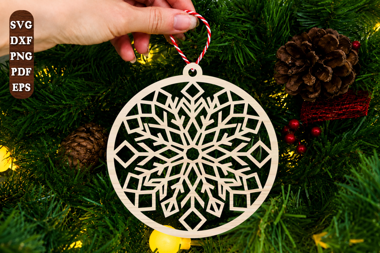Geometric Snowflake Christmas Ornament Laser Cut SVG