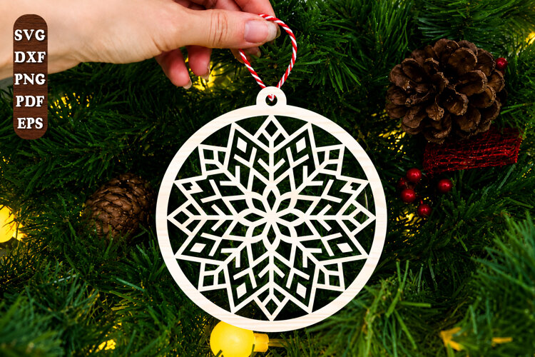 Geometric Snowflake Christmas Ornament Laser Cut SVG example image 1
