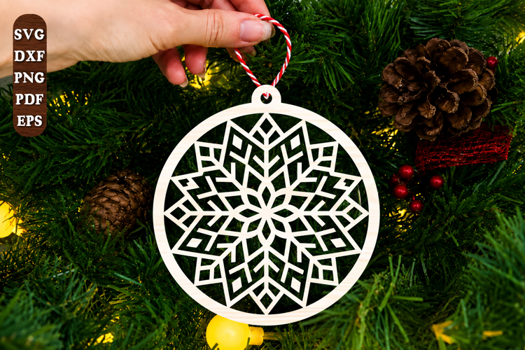 Geometric Snowflake Christmas Ornament Laser Cut SVG