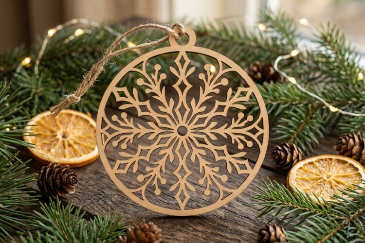 Geometric Snowflake Ornament Laser SVG example image 1