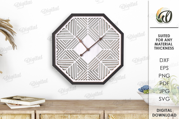 Geometric Wall Clock Laser Cut . Home Decor SVG