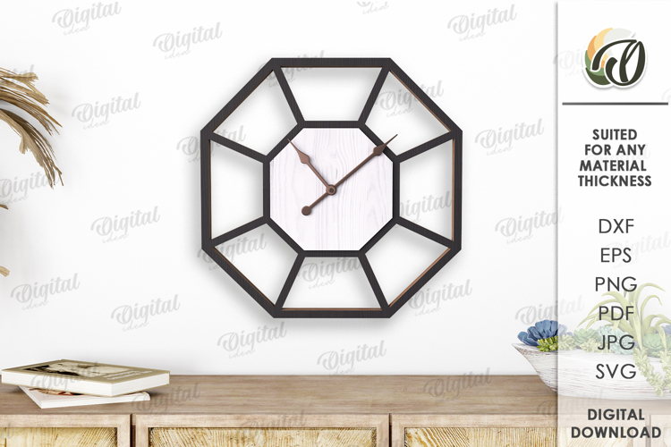 Geometric Wall Clock Laser Cut . Home Decor SVG