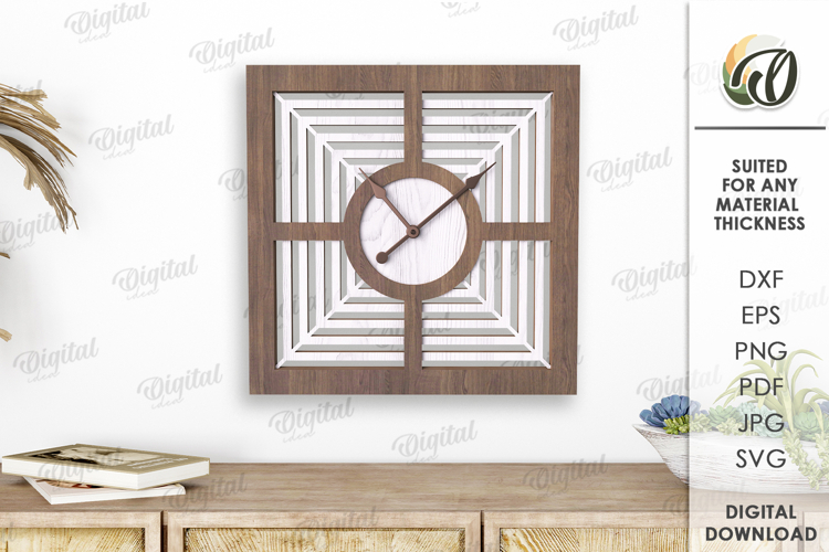 Geometric Wall Clock Laser Cut . Home Decor SVG
