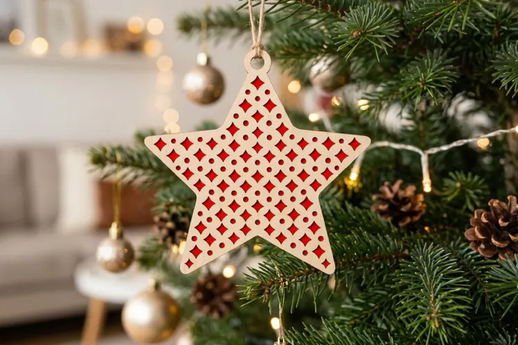 Geometric Wood Christmas Star SVG Diamond Ornament