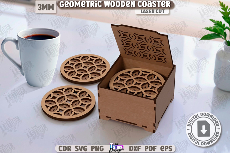 3D Geometric Coaster Laser Cut |Cup Coasters|Storage Box SVG