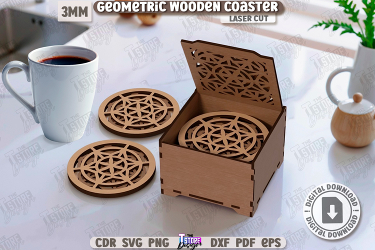 3D Geometric Coaster Laser Cut |Cup Coasters|Storage Box SVG
