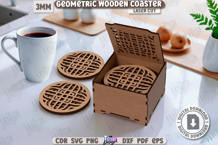 3D Geometric Coaster Laser Cut |Cup Coasters|Storage Box SVG