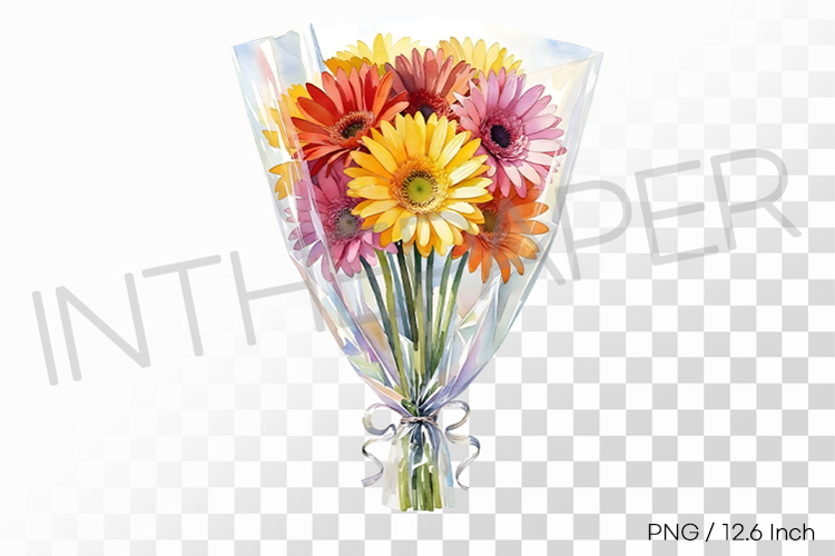 Cellophane Wrapped Colorful Gerbera Bouquet PNG Flower art