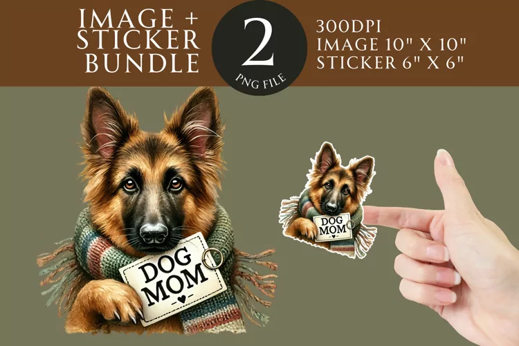German Shepard Dog Mom Sticker & Clipart Watercolor PNG