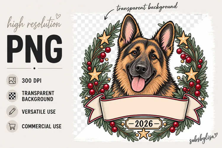 Dog Christmas Ornament, German Shepherd png, Dog Png design